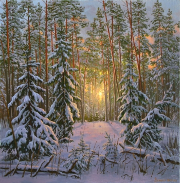 А.ЗОРЮКОВ. Закат солнца в зимнем лесу. 2019 г.