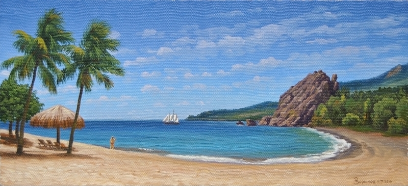 А.ЗОРЮКОВ. У моря. 2014 г.; х/м; 25х54 см.